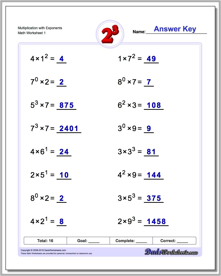 8th Grade Math Worksheets On Exponents