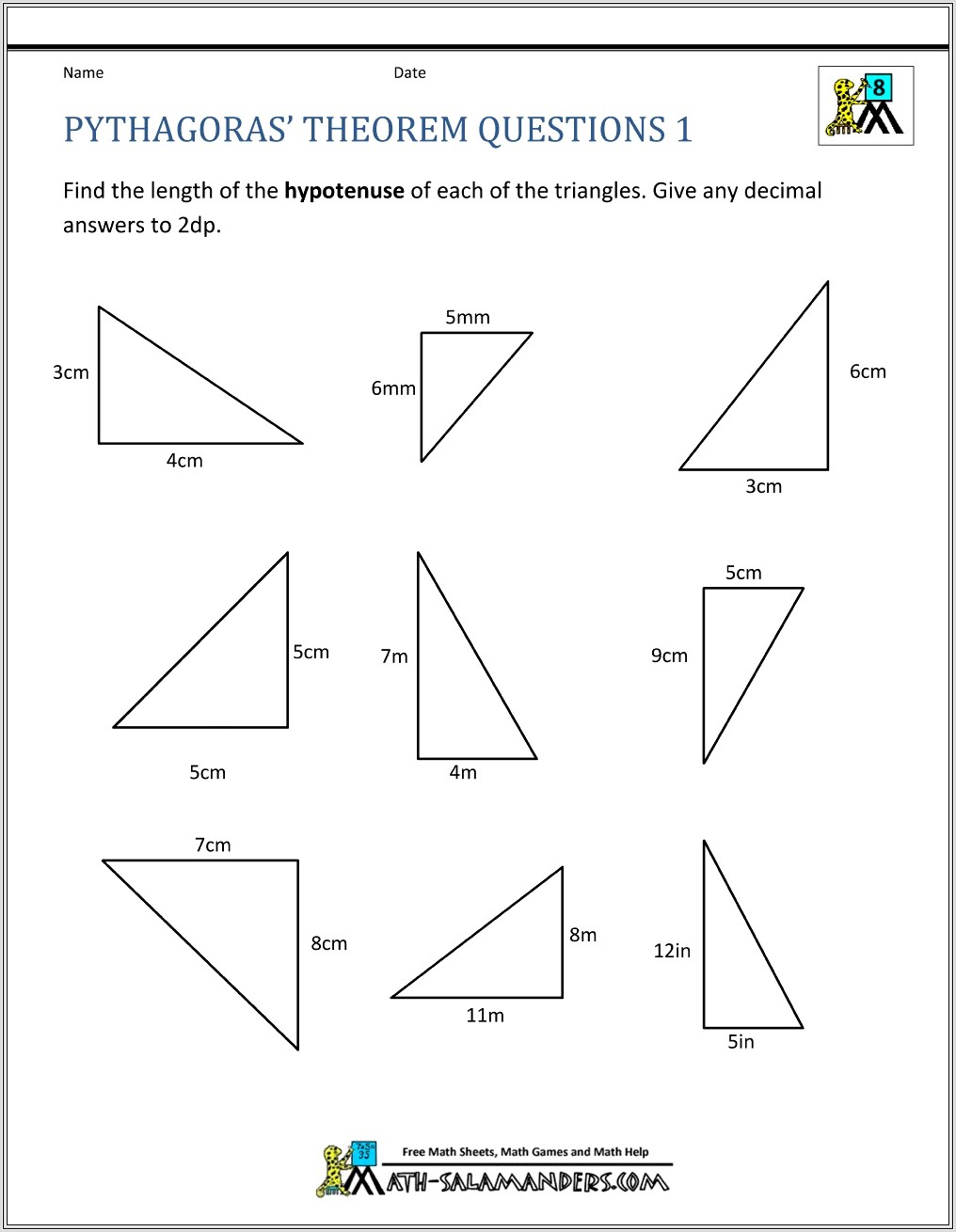 8th Grade Math Worksheets Pythagorean Theorem