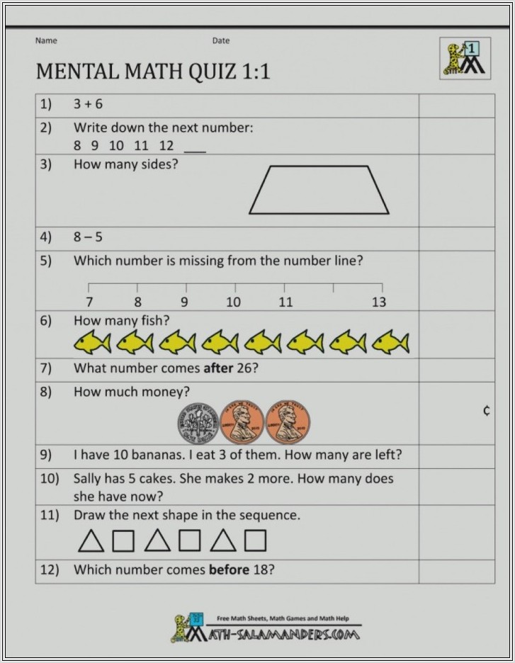 8th Grade Mental Math Worksheets