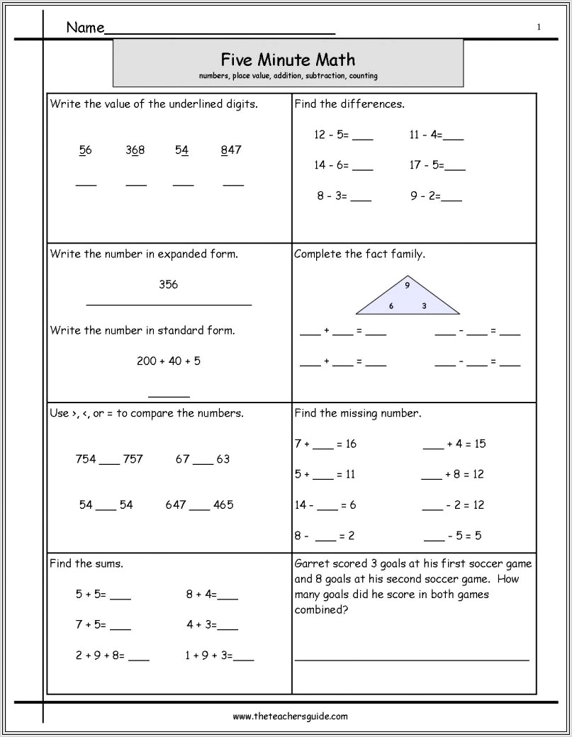 8th Grade Minute Math Worksheets