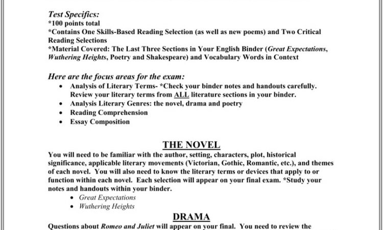 9th Grade English Review Worksheets