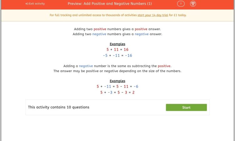 Add Positive And Negative Numbers Worksheet