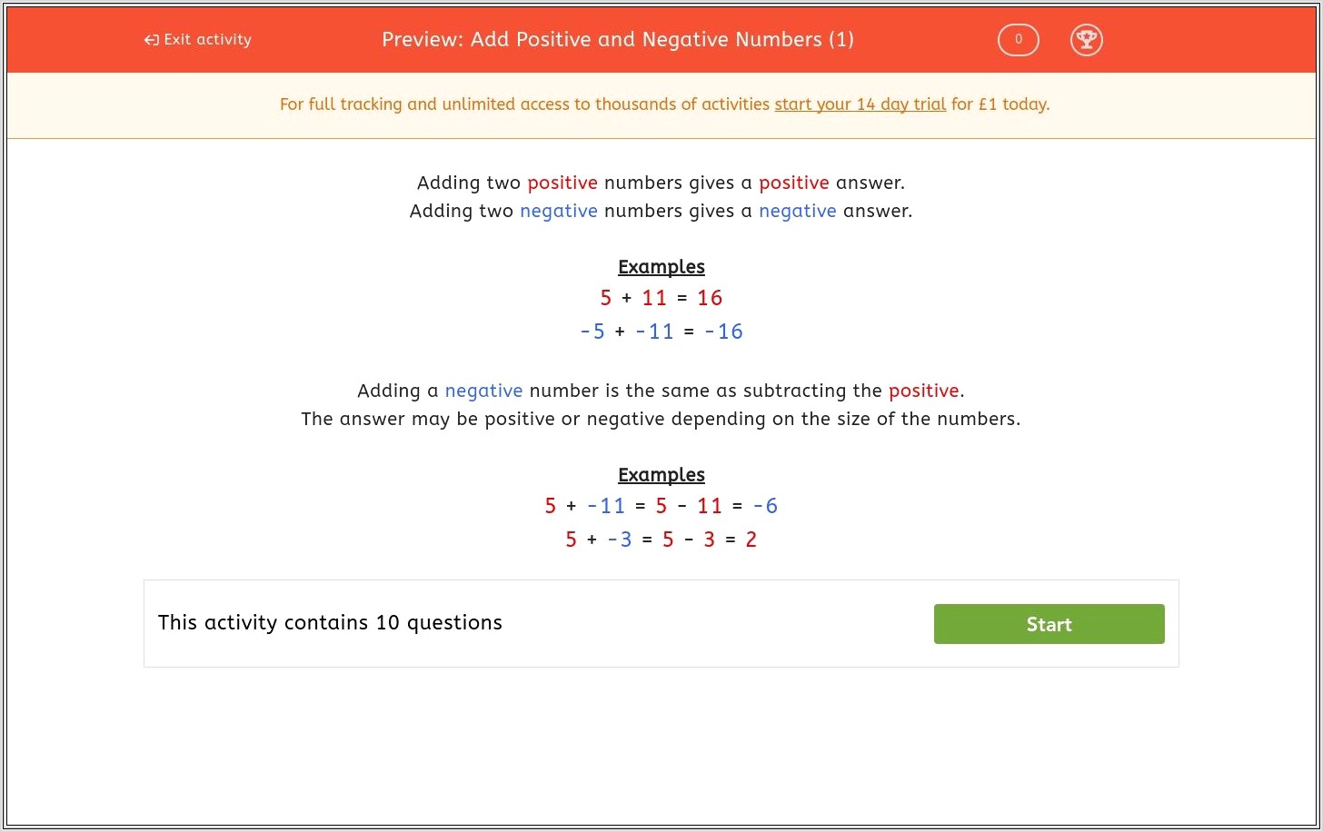 Add Positive And Negative Numbers Worksheet