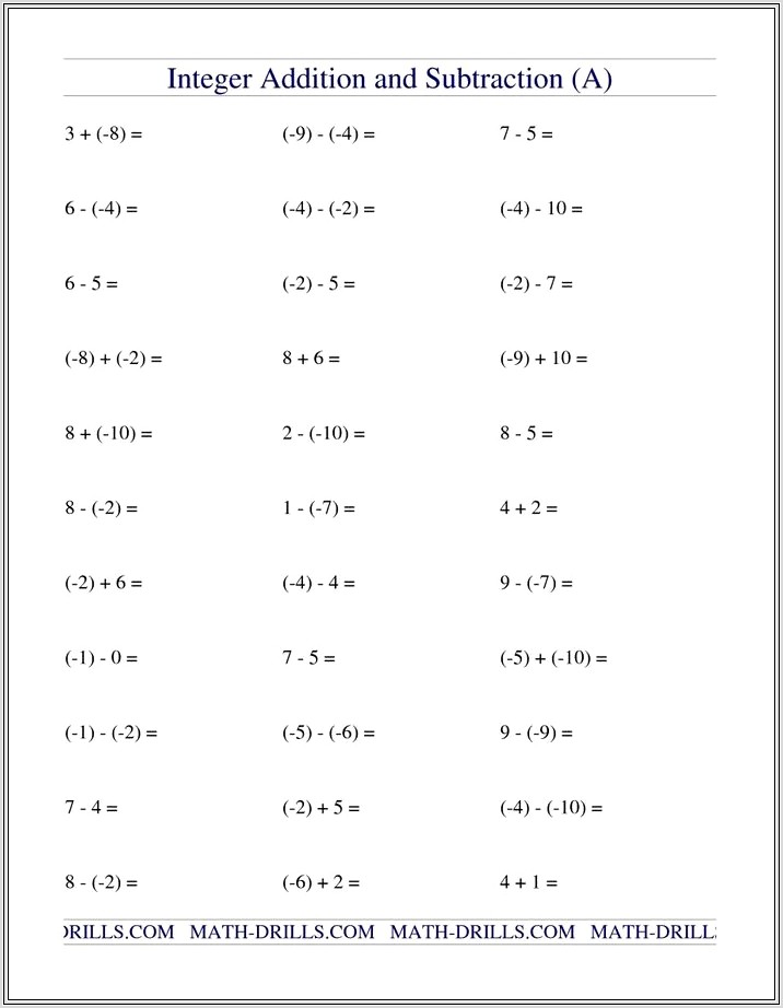 Adding And Subtracting Negative Numbers Worksheet Ks2