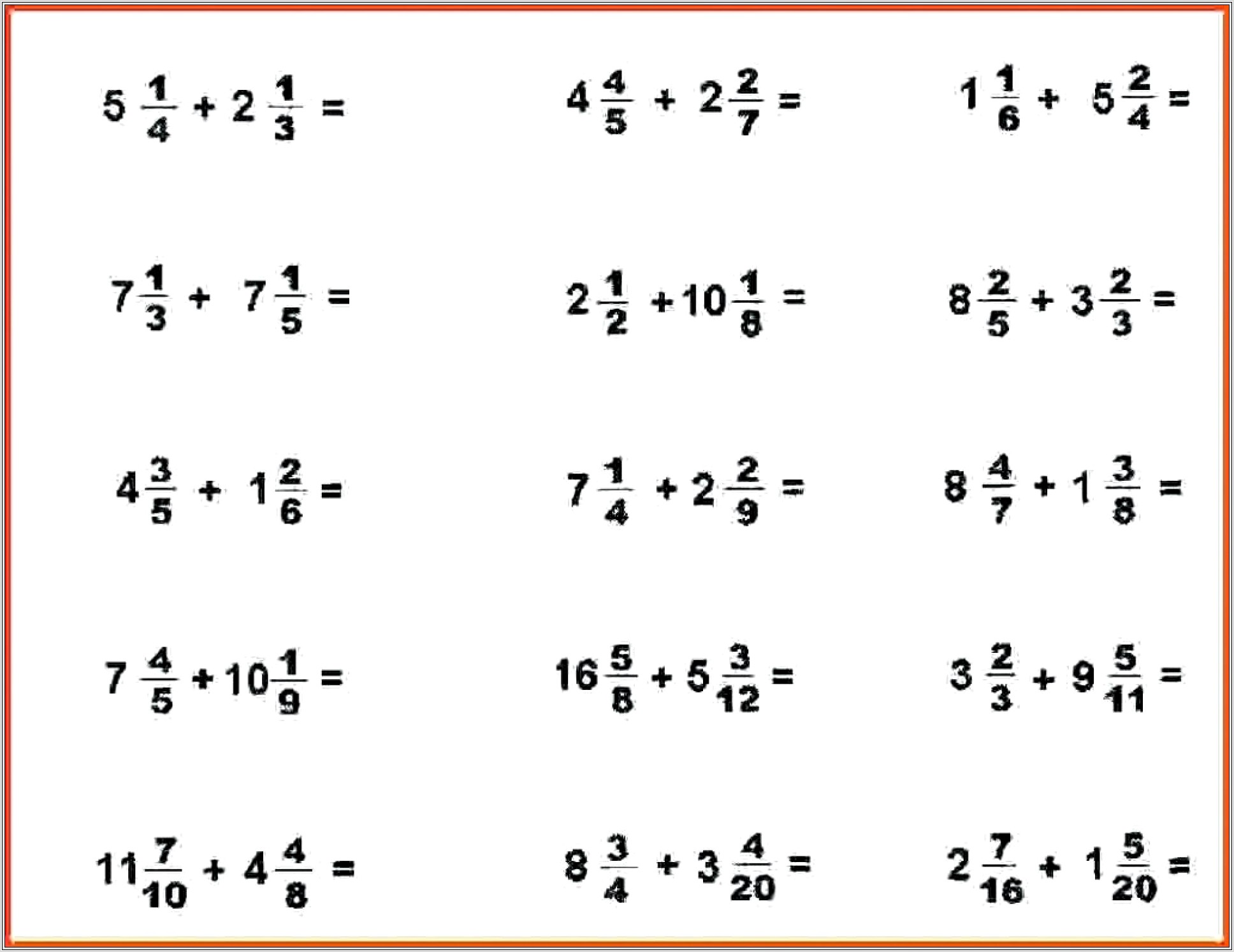 Adding Mixed Numbers Worksheet With Common Denominators