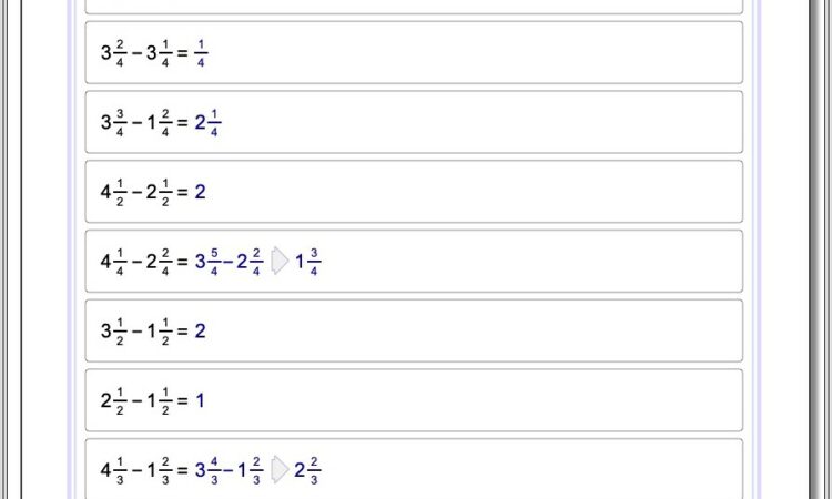 Adding Subtracting Mixed Numbers Worksheet Like Denominators