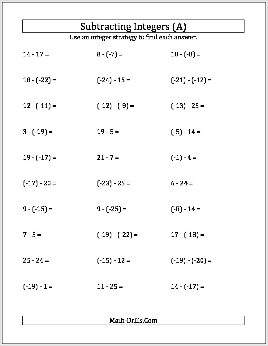 Adding Subtracting Negative Numbers Worksheets Ks2