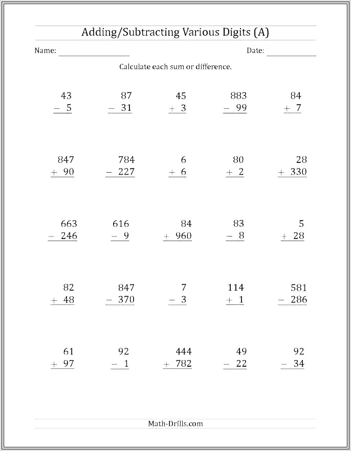 Adding Subtracting Negative Numbers Worksheets Ks3