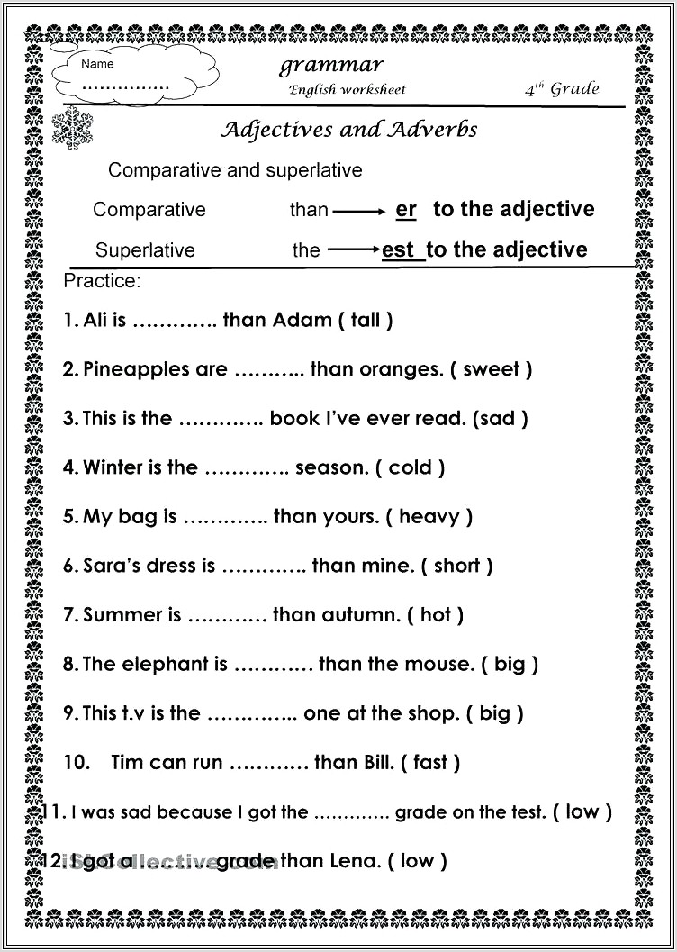 Adjectives Worksheets For Grade 5 With Answers