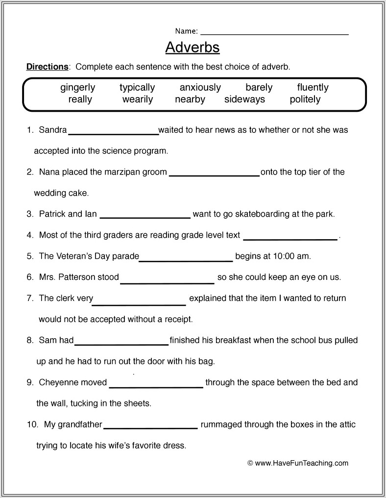 Adverbs Worksheet For Grade 5 Pdf