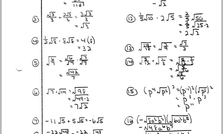 Algebra Worksheet Answer Key