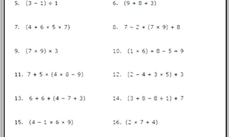 Algebra Worksheet For Grade 7