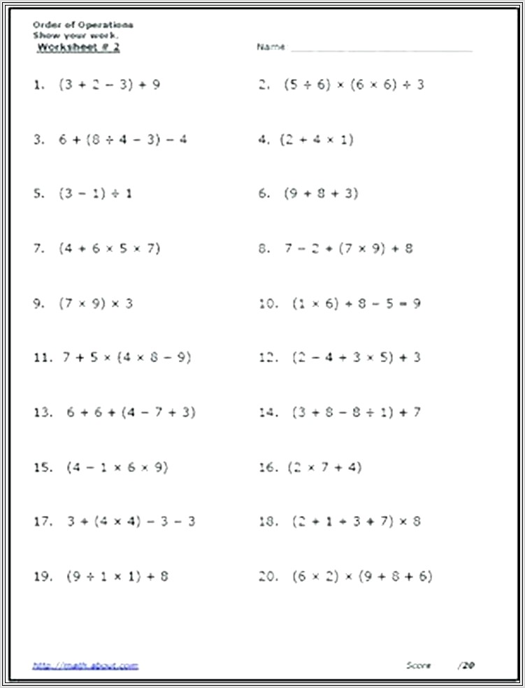Algebra Worksheet For Grade 7