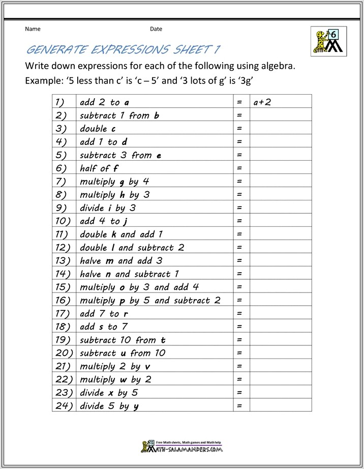 Algebra Worksheet Generator Com