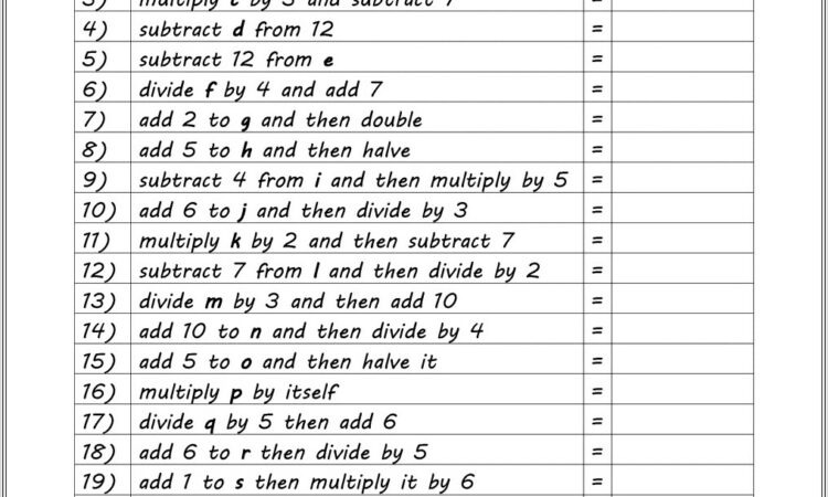 Algebra Worksheet Grade 6