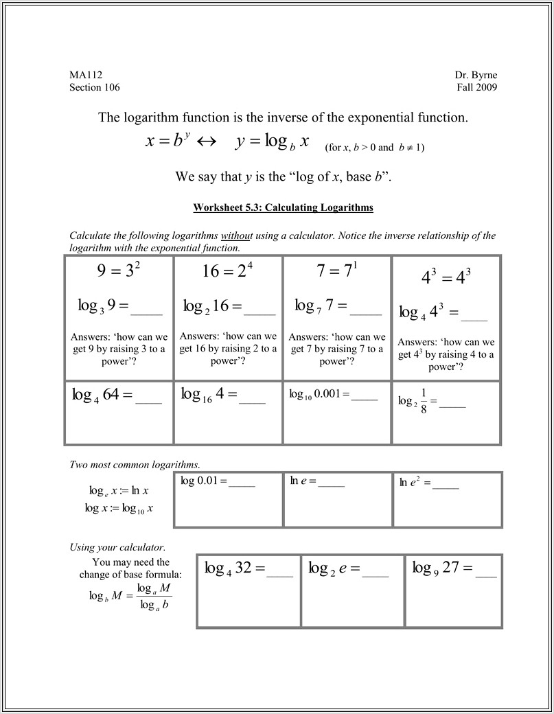 Algebra Worksheet Section 106 Answers