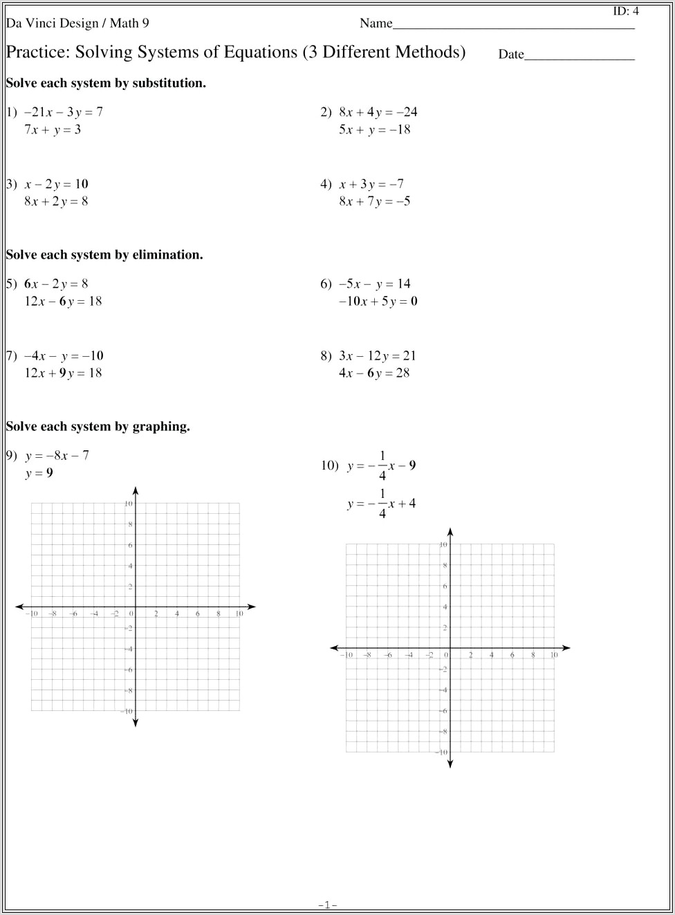 Algebra Worksheet Solve For X