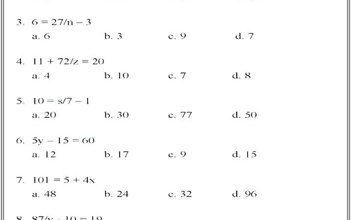 Algebra Worksheets Grade 8