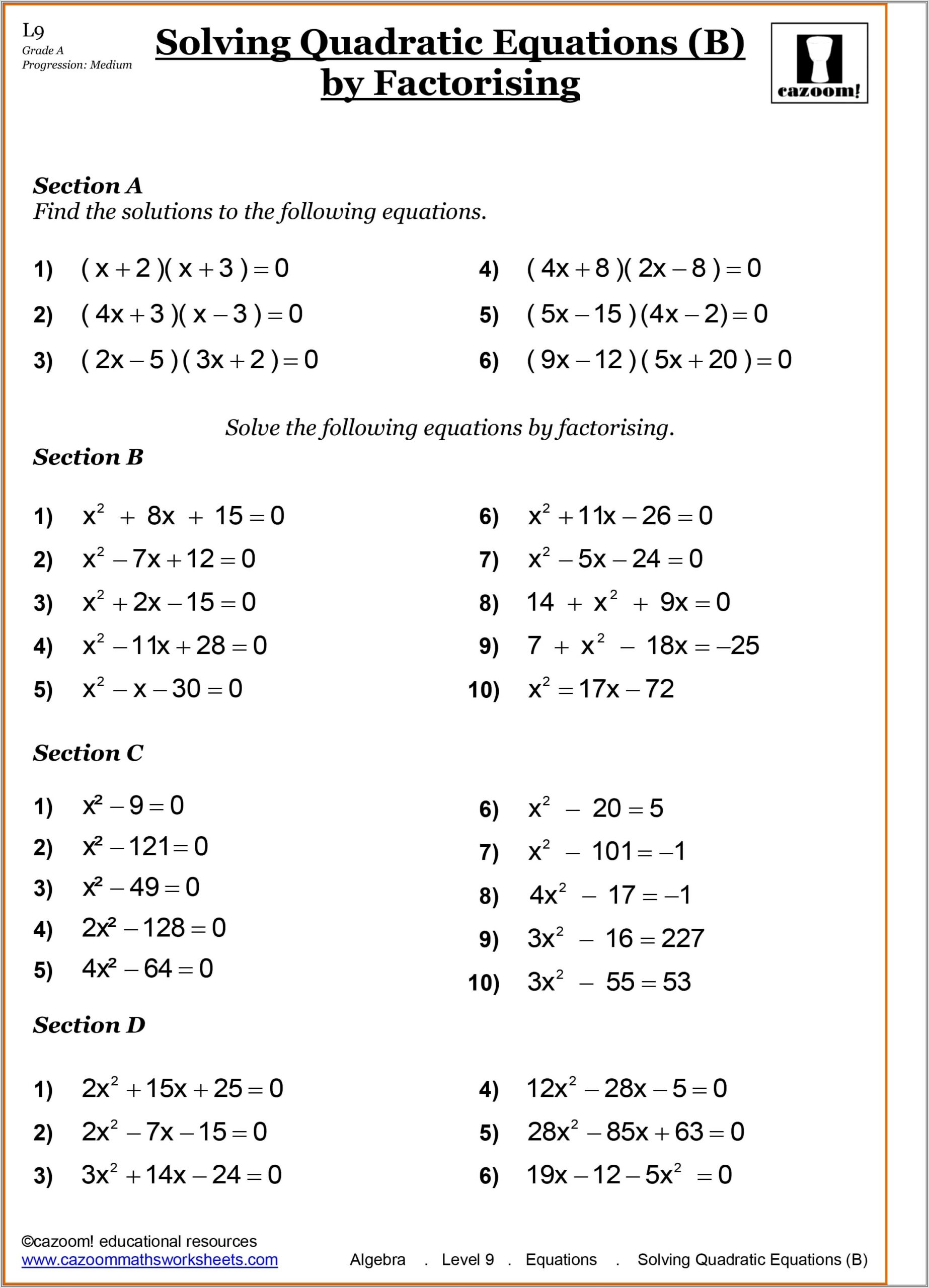 Algebra Worksheets Year 10