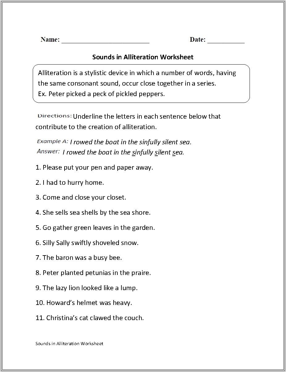Alliteration Alphabet Number Worksheet Free