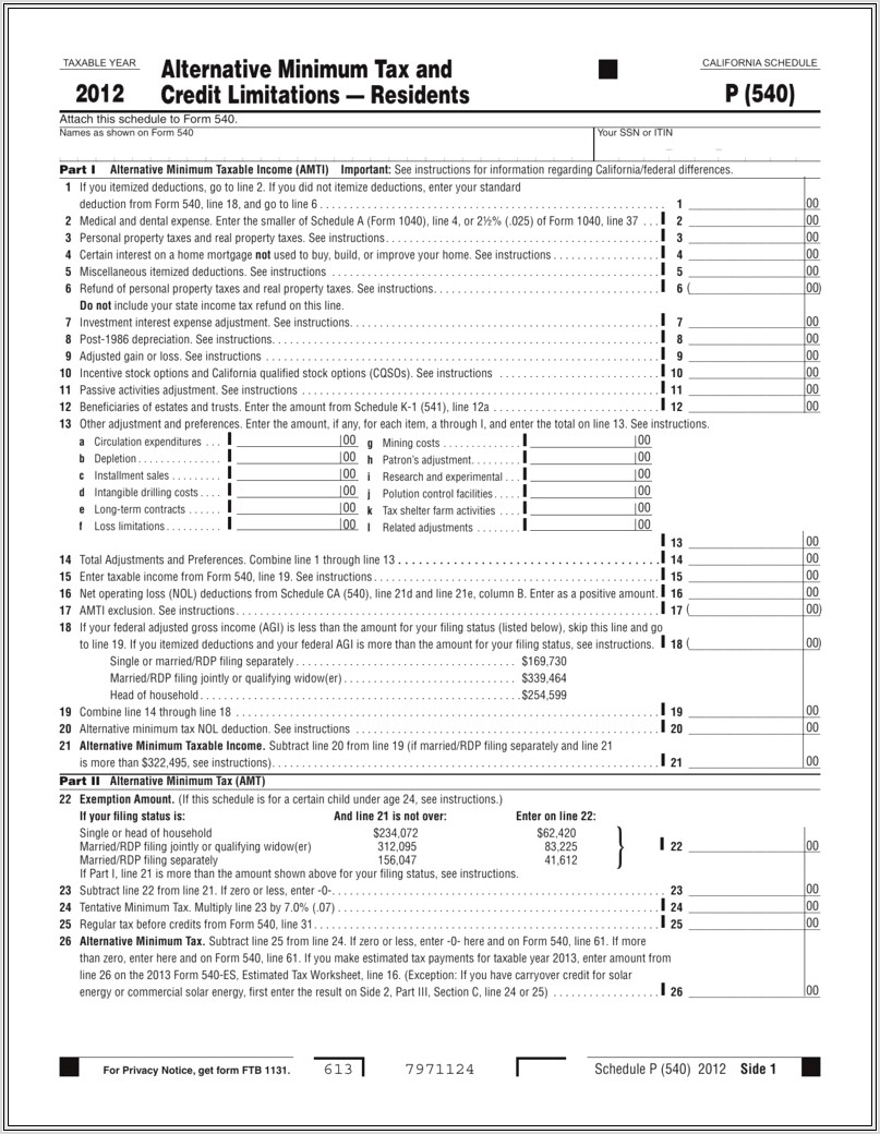 Alternative Minimum Tax Nol Worksheet