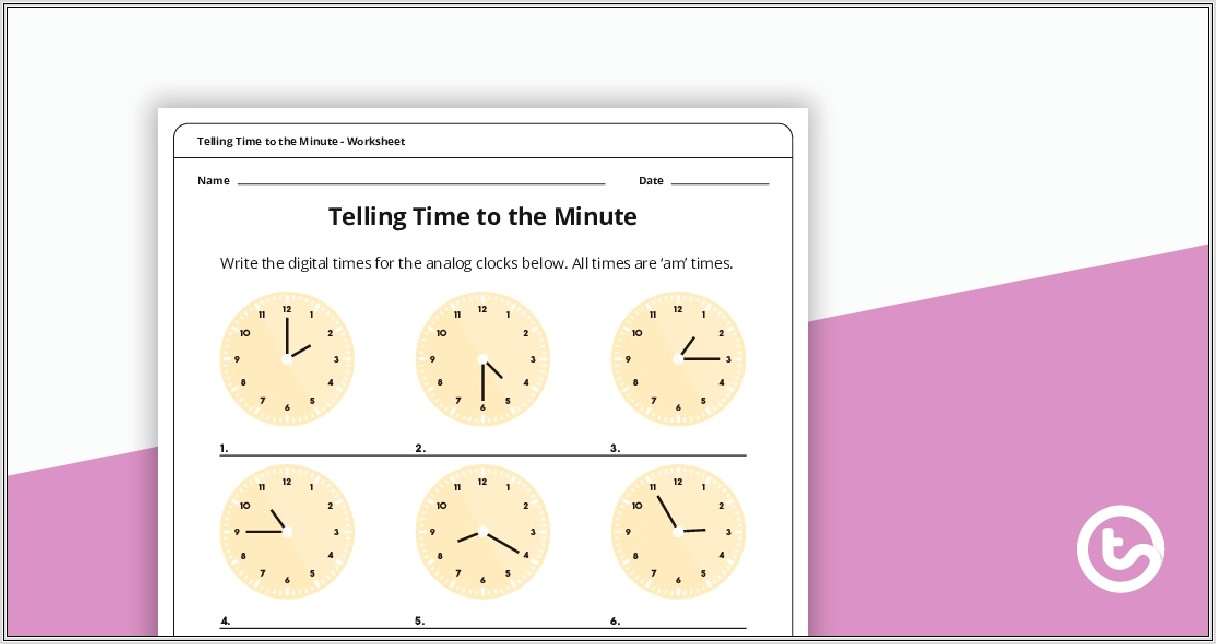 Analog Time To The Minute Worksheet