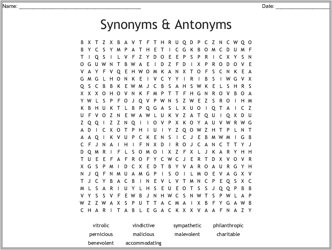 Antonym Word Search Answers