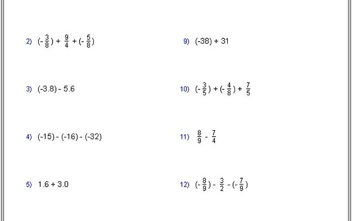 Applying Rational Numbers Worksheet