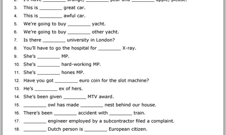 Articles Worksheet For Grade 5 Pdf