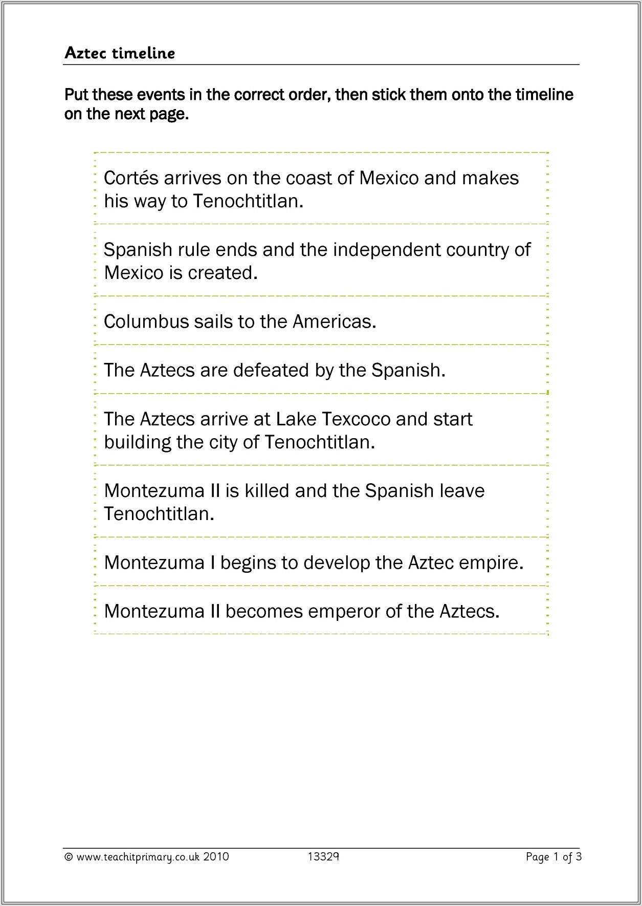 Aztec Timeline Worksheet Ks2