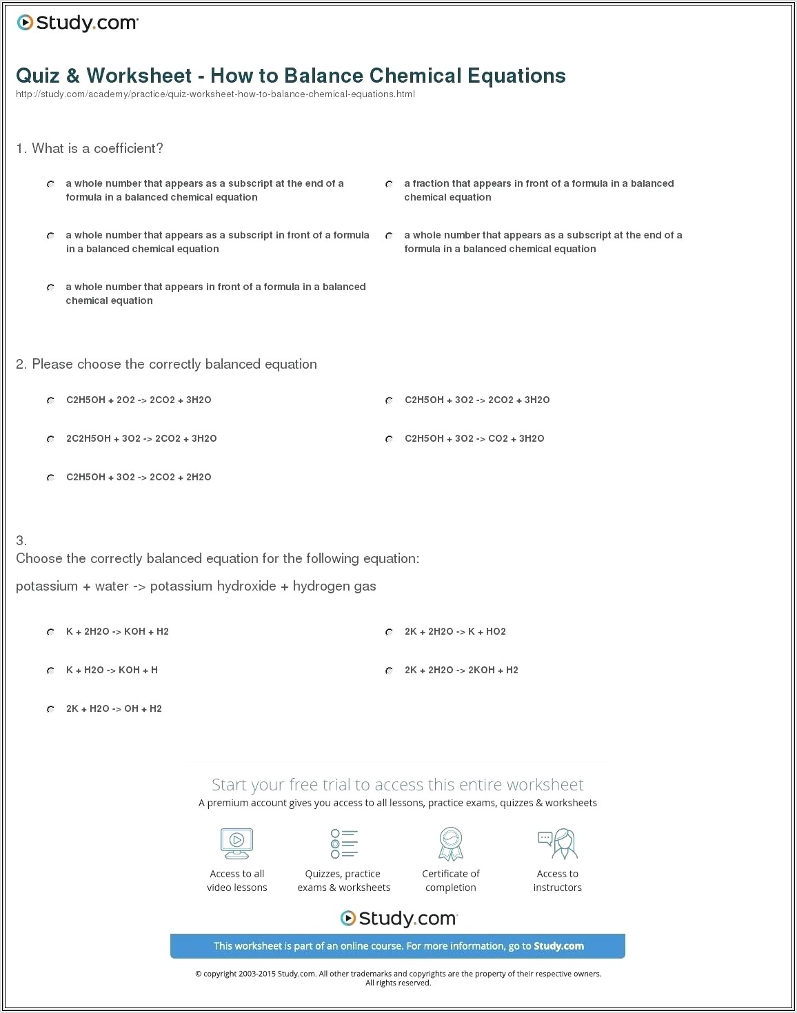 Balancing Chemical Equations Worksheet In Word
