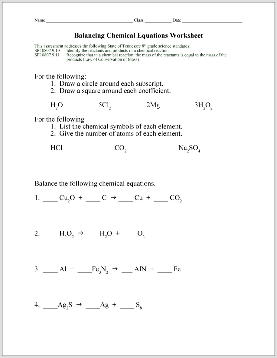 Balancing Chemical Equations Worksheet Number 3