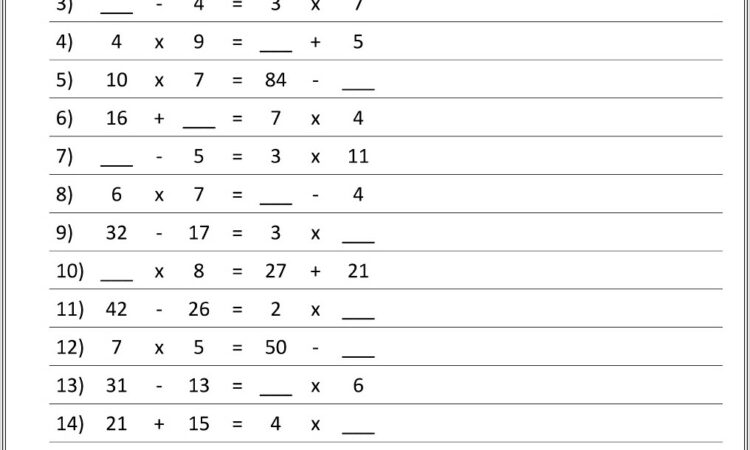 Balancing Equations 3rd Grade Worksheet