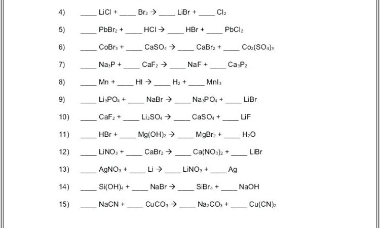 Balancing Word Equations Practice Worksheet