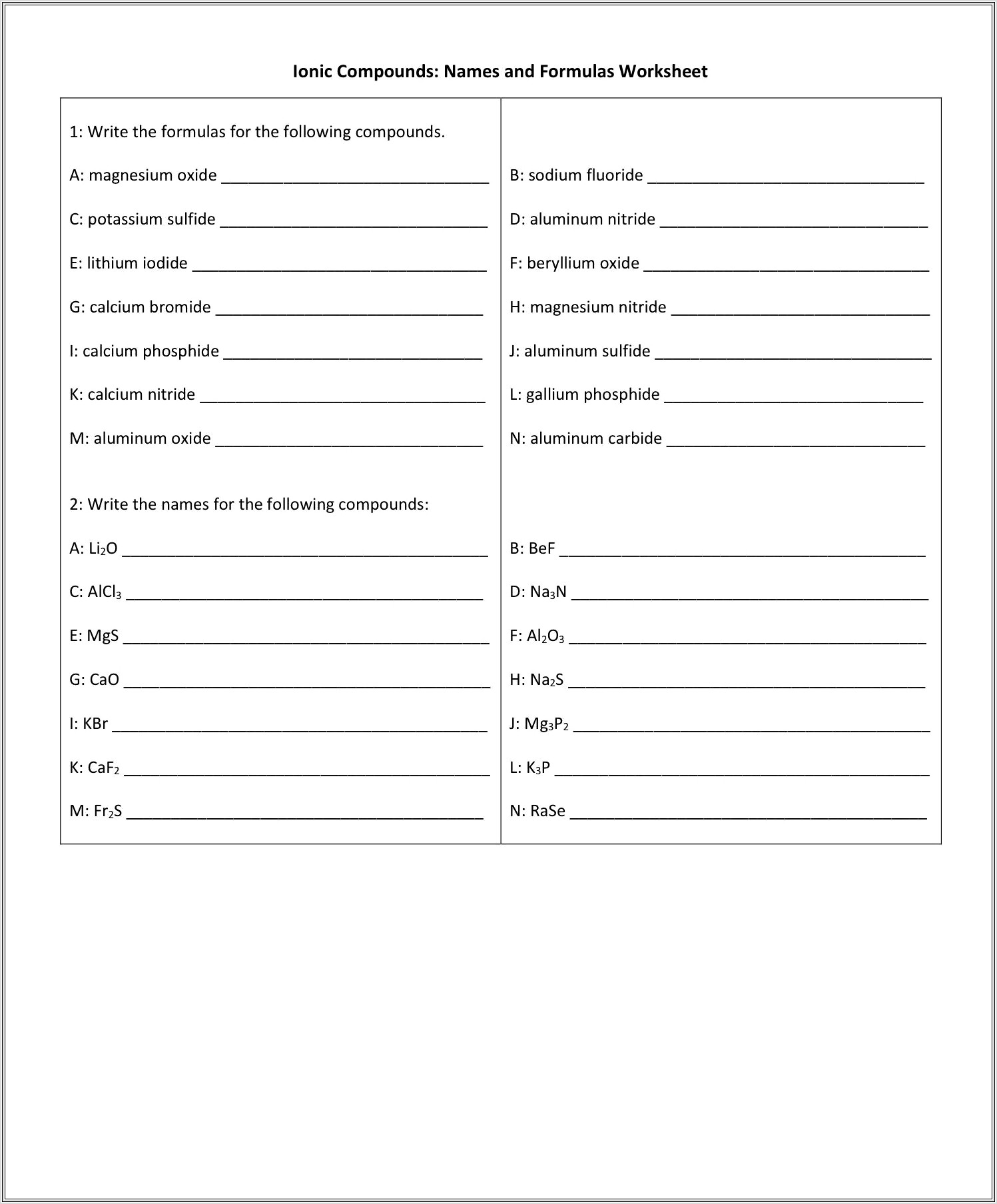 Balancing Word Equations Worksheet And Answers