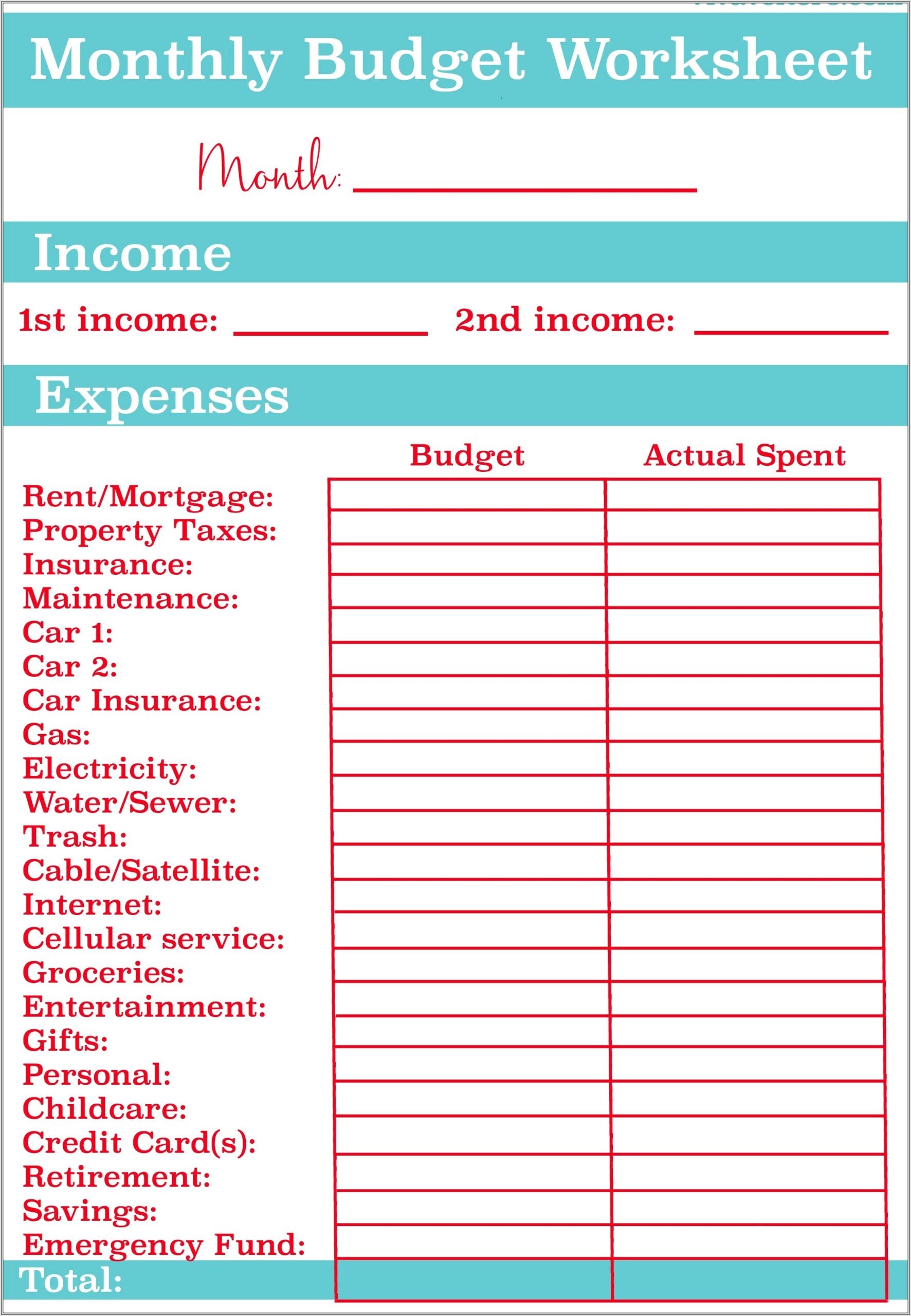 Best Free Home Budget Worksheet