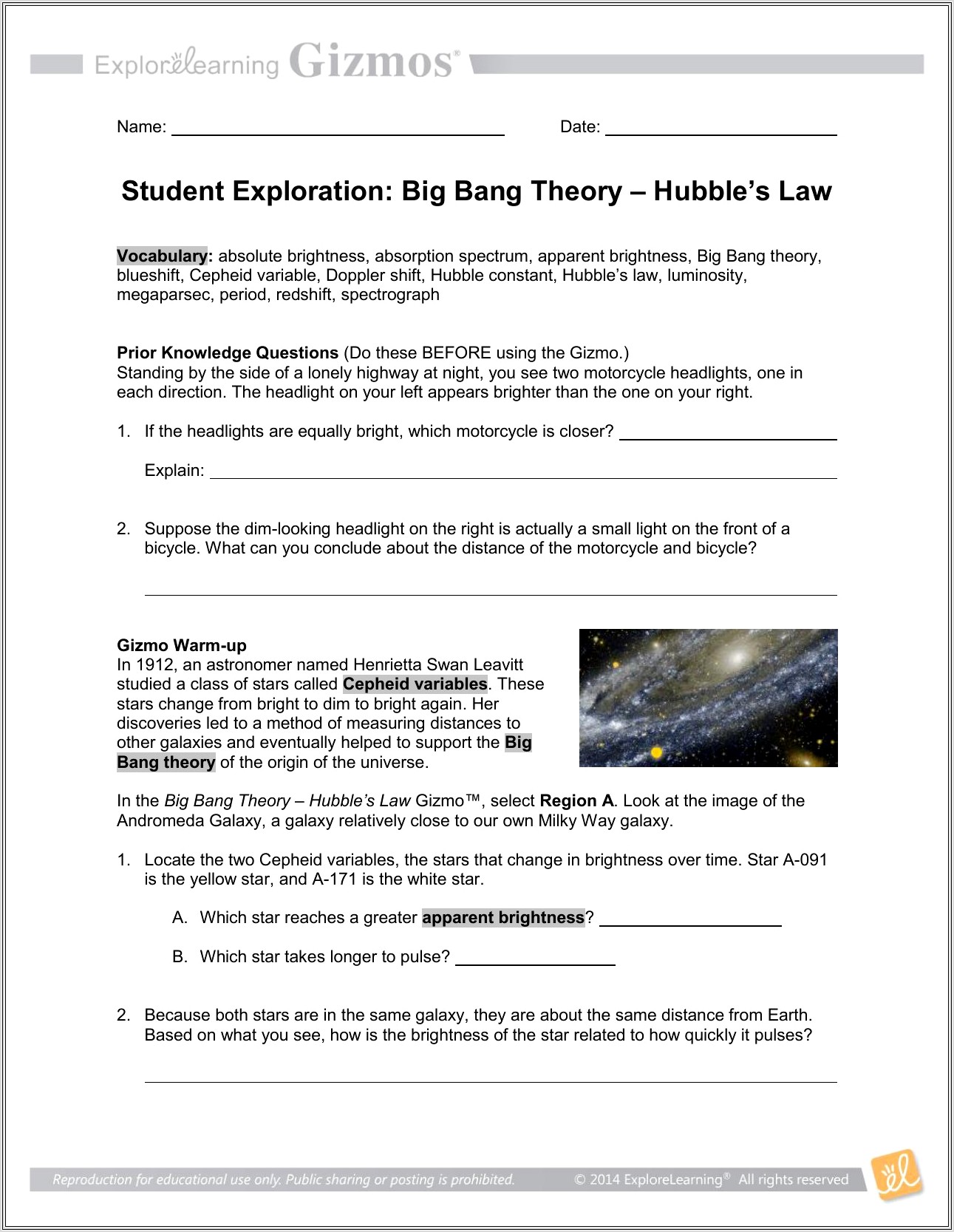 Big Bang Timeline Worksheet