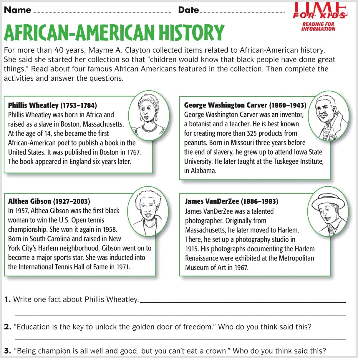 Black History Month Cloze Worksheet