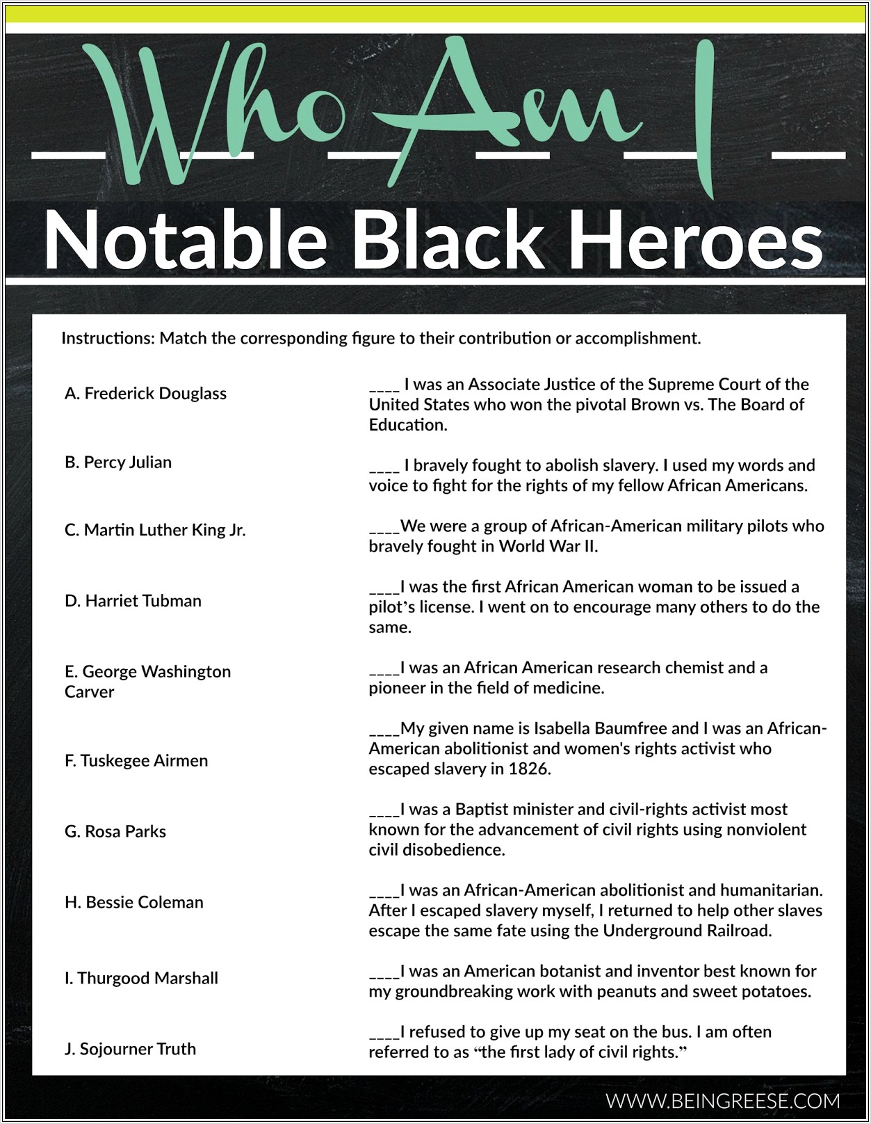 Black History Month Research Worksheet