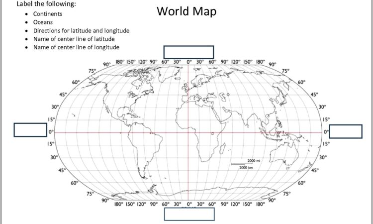 Blank World Map Worksheet Latitude Longitude