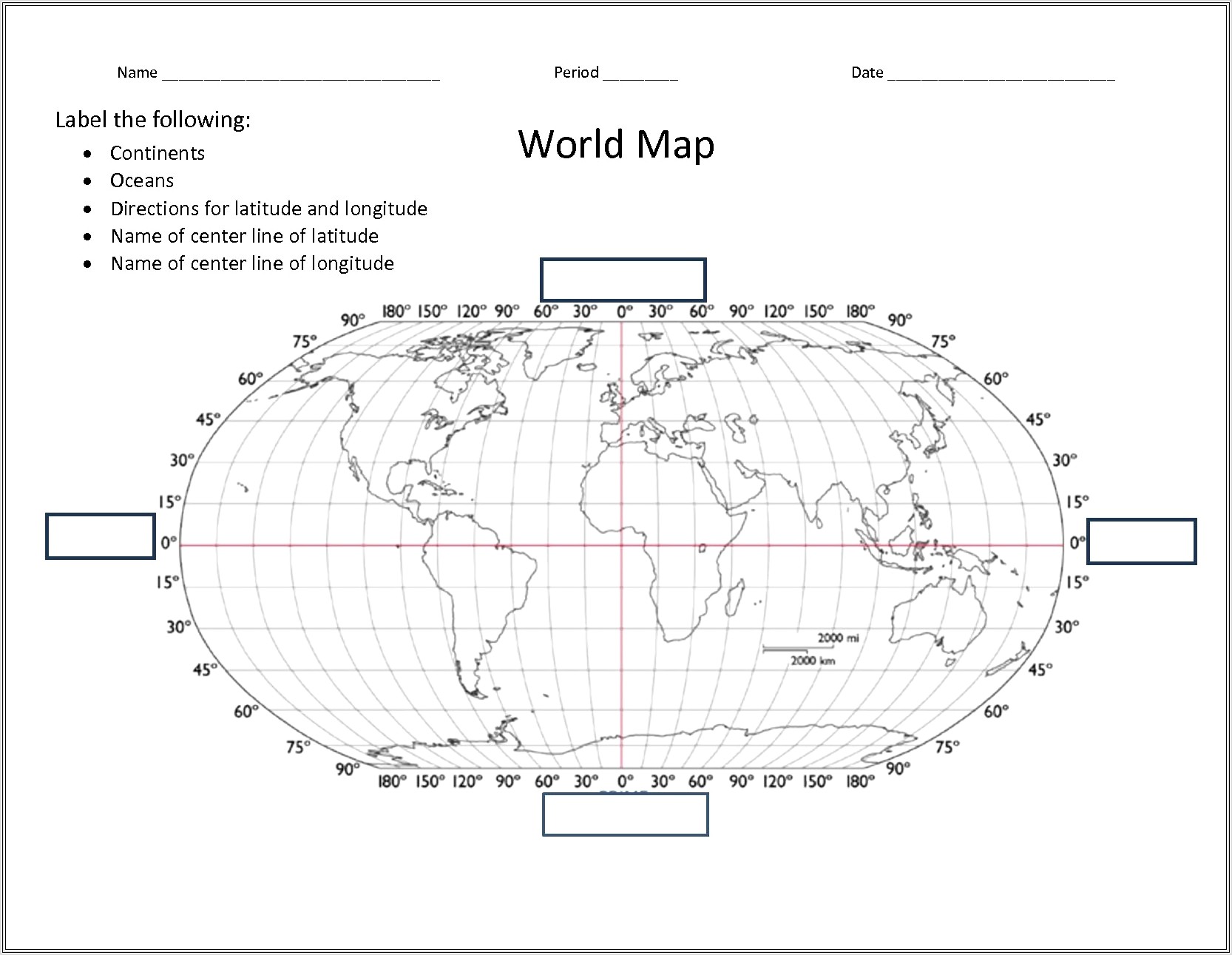 Blank World Map Worksheet Latitude Longitude