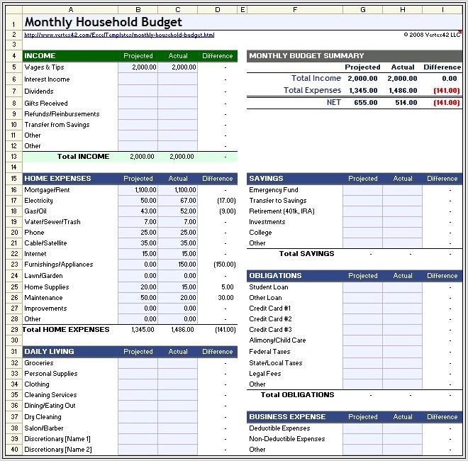 Budget Worksheet Excel Free Download