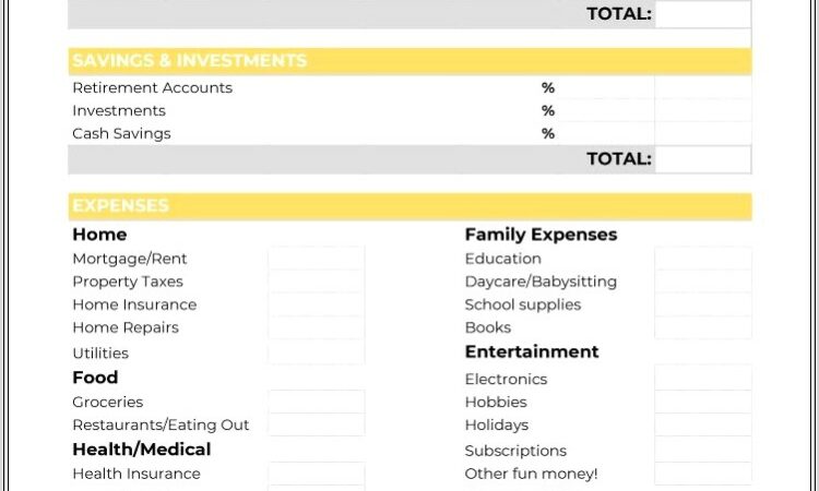 Budget Worksheet Filled Out