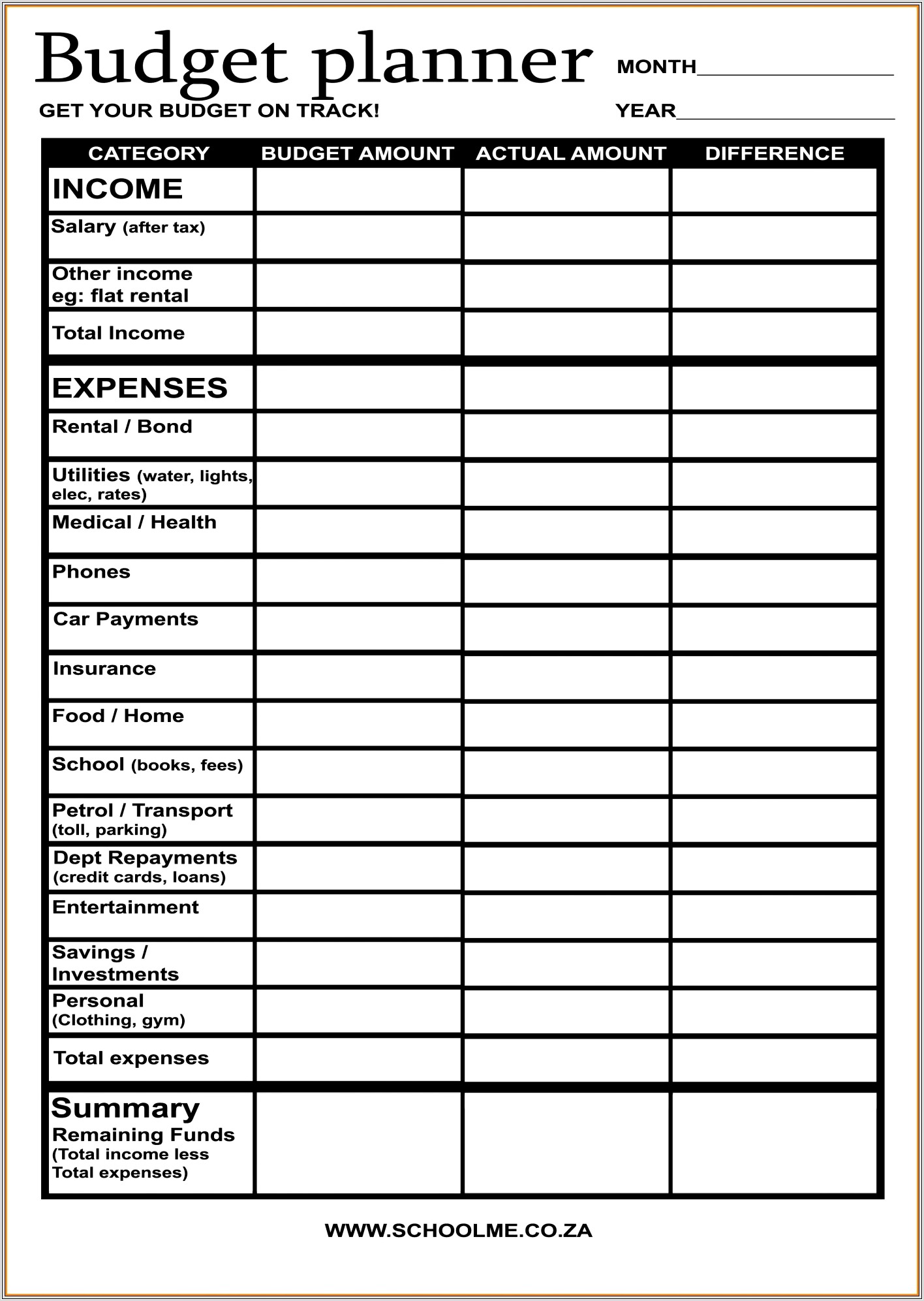 Budget Worksheet For Biweekly Pay