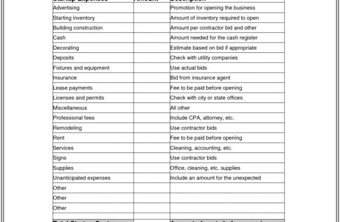 Budget Worksheet For Start Up Business