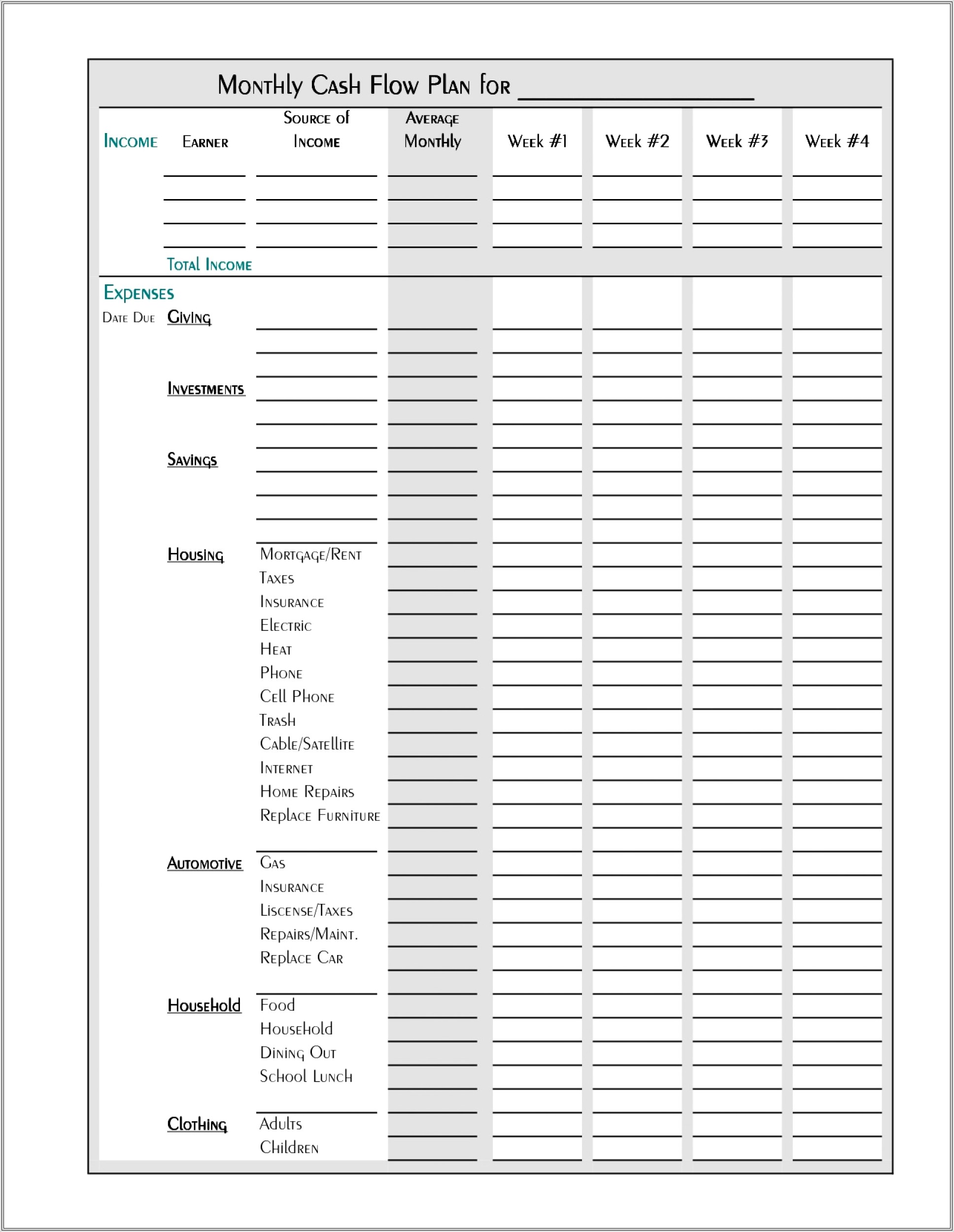 Budget Worksheet Printable Pdf