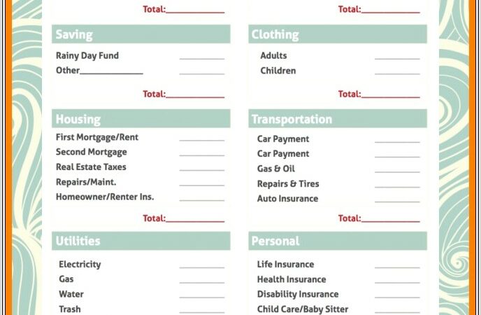 Budget Worksheet Simple Printable