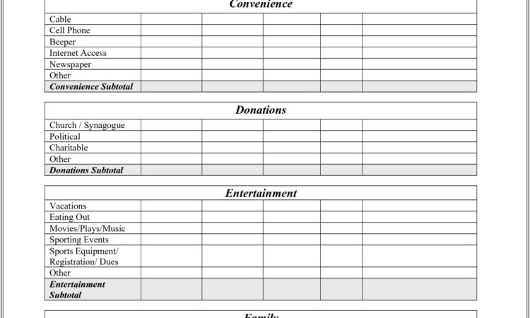 Budget Worksheet Template Free Printable