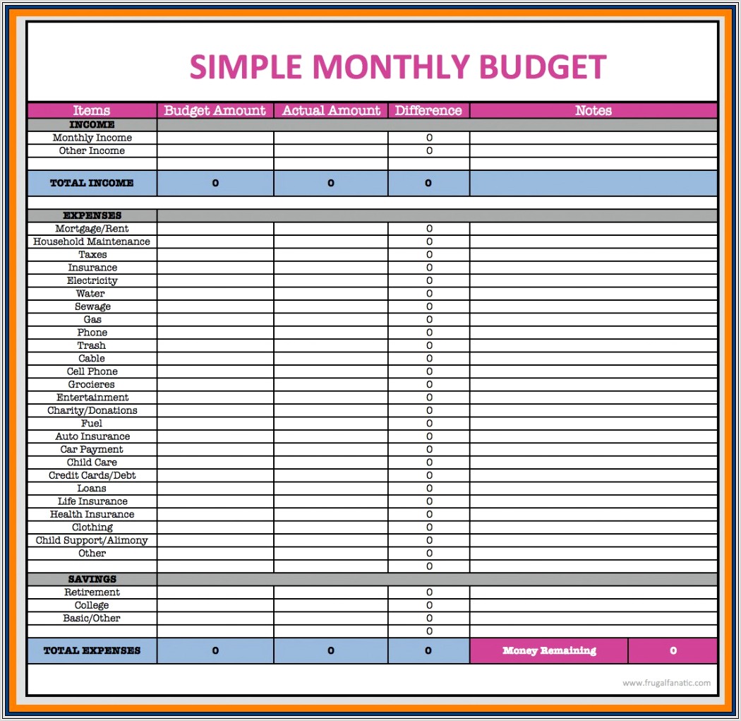 Budget Worksheet To Save For A House