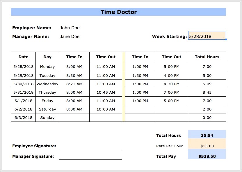 Calculating A Weekly Time Card Worksheet